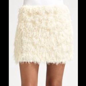 DVF ⭐️ Diane Furstenberg Feather Eyelash Look Fringe Silk Tulle Chiffon Skirt 🤍